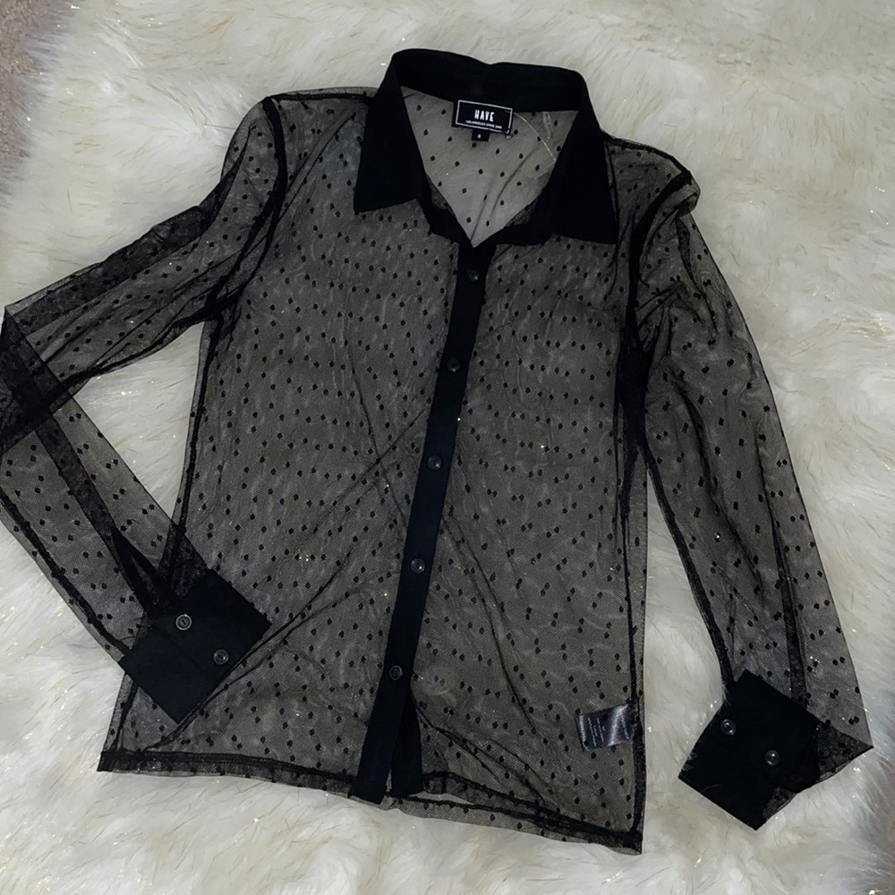 New black see through top- with polka dots.